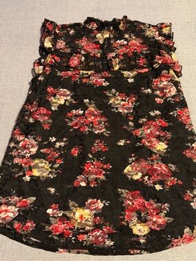 Almost Famous Black Lace Blouse with Red & Yellow Floral Print